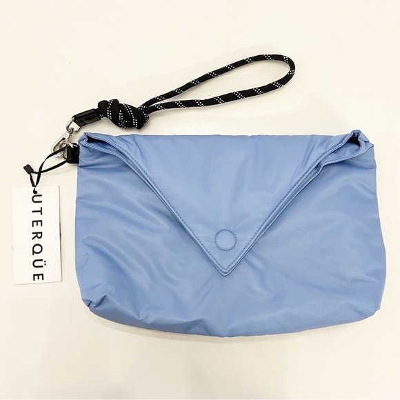 Uterque Foldover Envelope Puffer Clutch Wristlet Bag Blue - Picture 1 of 6